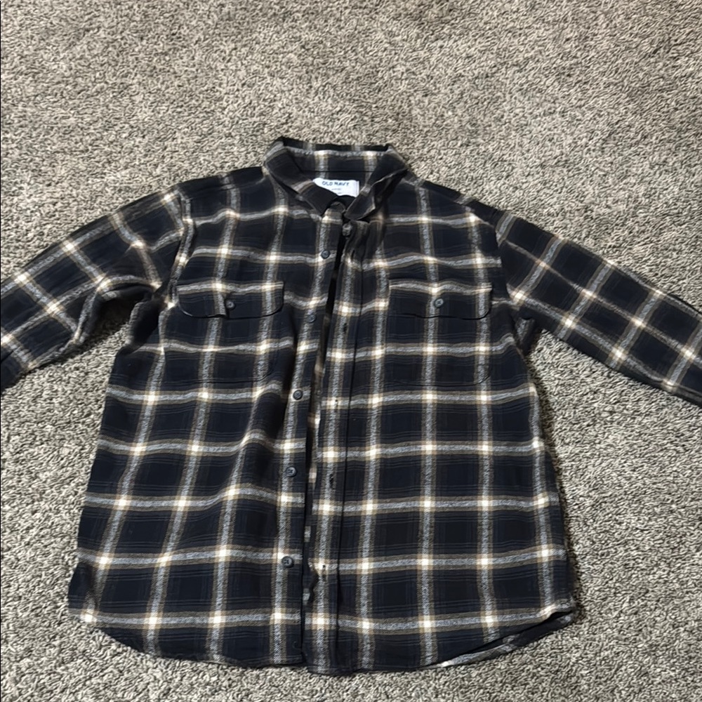 Old Navy Black and Tan Plaid Shirt